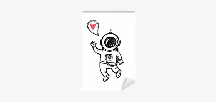 Vector Illustration With Doodle Astronaut Wall Mural - Astronaut Illustration, transparent png