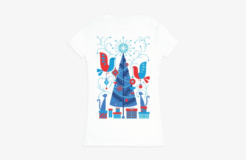 Vintage Christmas Tree Decorating Womens T-shirt - Christmas Tree, transparent png