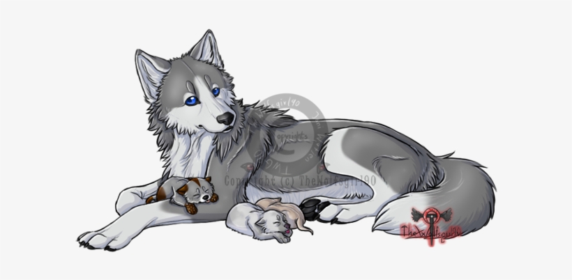Click - Cartoon Wolf Laying Down, transparent png