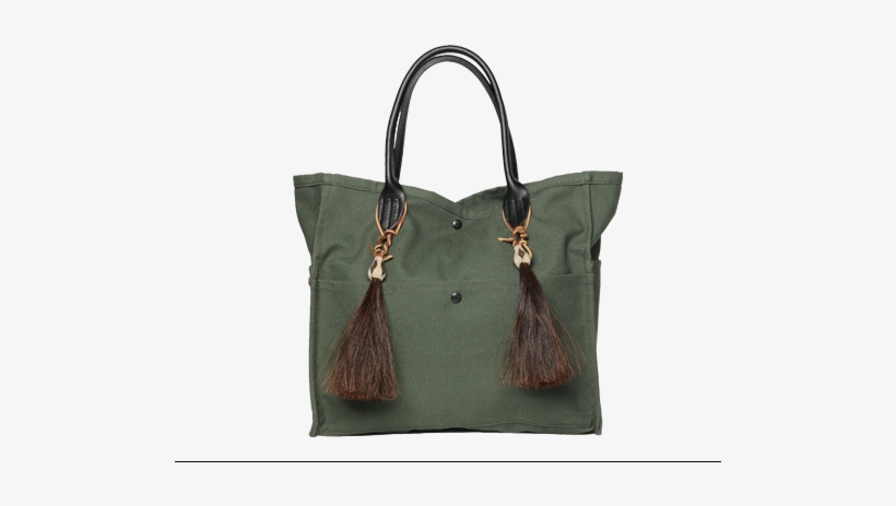 8535wht French Seam Tote W Horsehair Tassels Olive, transparent png