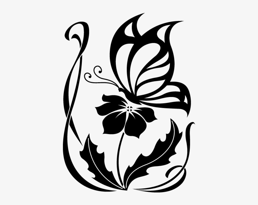 Vinilo Decorativo Mariposa Sobre La Flor - Stencil Flower With Butterfly, transparent png