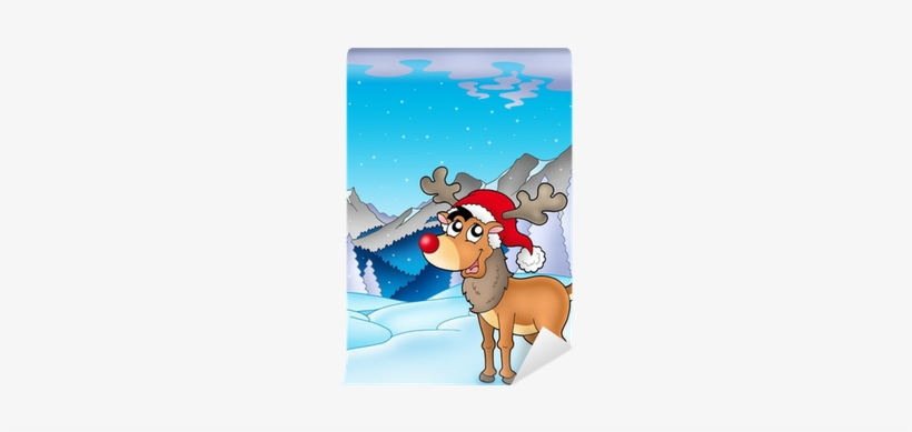 Christmas Theme With Cute Reindeer Wall Mural • Pixers® - Cartoon Christmas Reindeer, transparent png