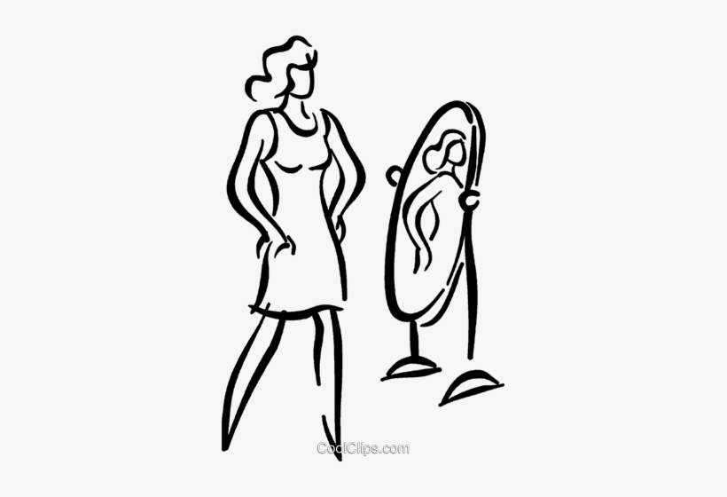 Mulher, Olhar No Espelho Livre De Direitos Vetores - Girl Looking Into Mirror Png, transparent png