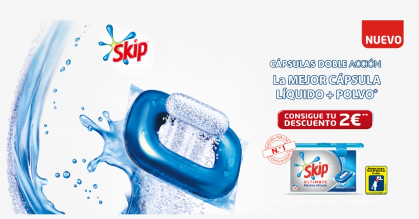Descuentos De 2€ Cápsulas Doble Acción Skip - Detergente Cápsulas Ultimate Doble Acción Máxima Eficacia, transparent png