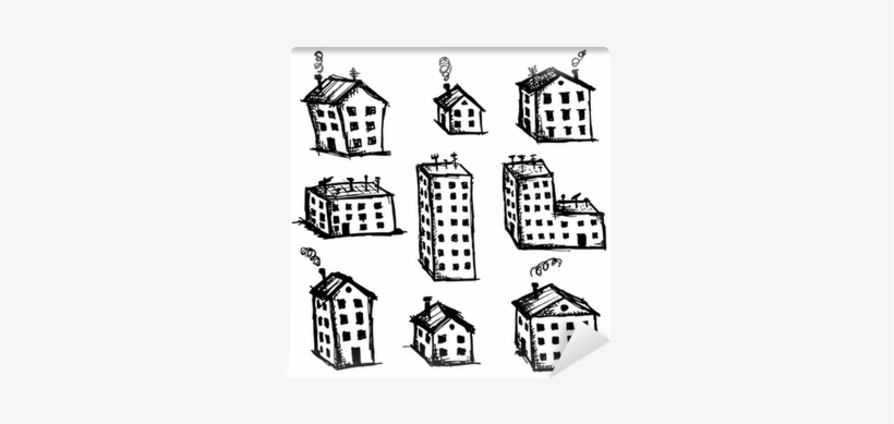 Set Of Houses Sketch For Your Design Wall Mural • Pixers® - Houses Sketch Vector, transparent png