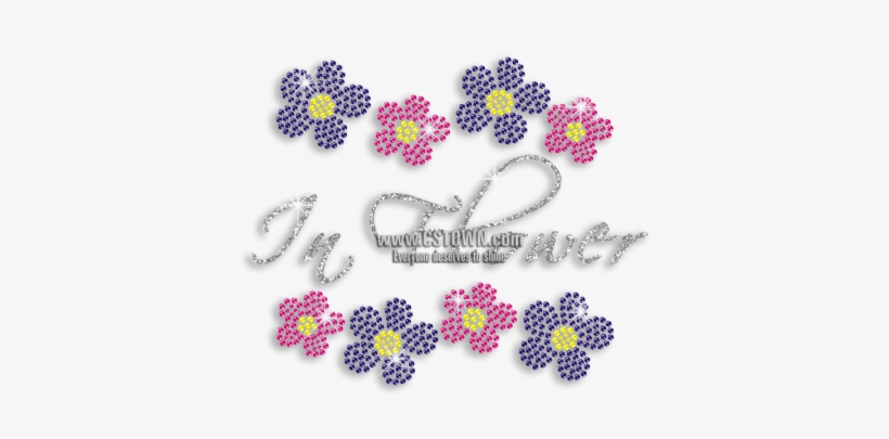Pretty Flowers Iron-on Glitter Rhinestone Transfer - Cross-stitch, transparent png