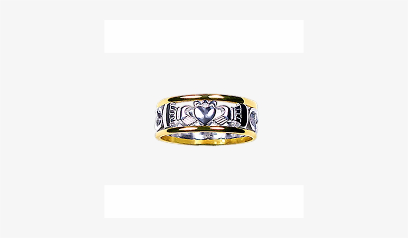 Men's Yellow Gold Trim With White Gold Claddagh Celtic - Engagement Ring, transparent png