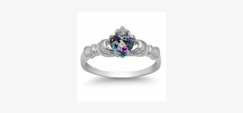 Sterling Silver Claddagh Mystique Rainbow Topaz Cz - Claddagh Ring, transparent png