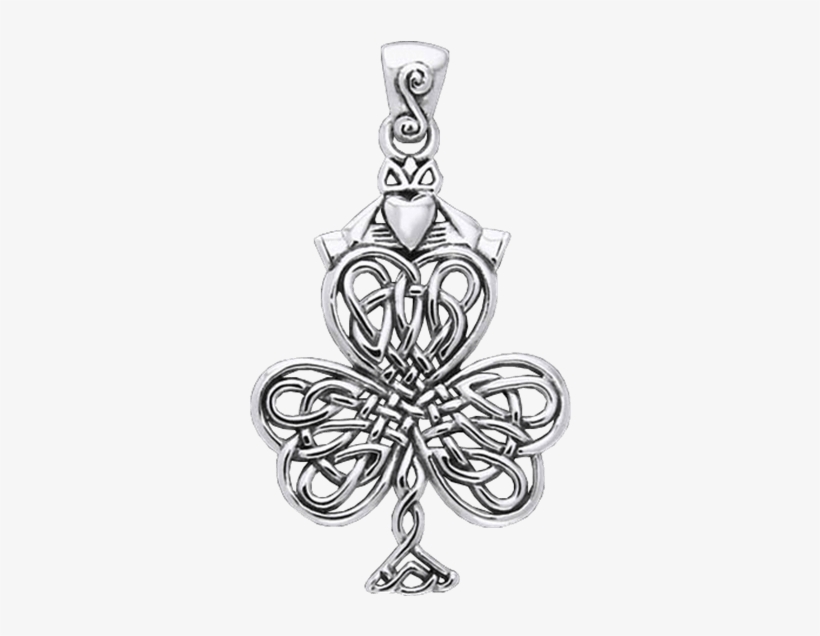 Irish Shamrock With Claddagh Pendant - Necklace, transparent png