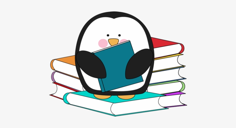 Image Of Penguin With A Pile Of Books - Penguin Reading A Book, transparent png