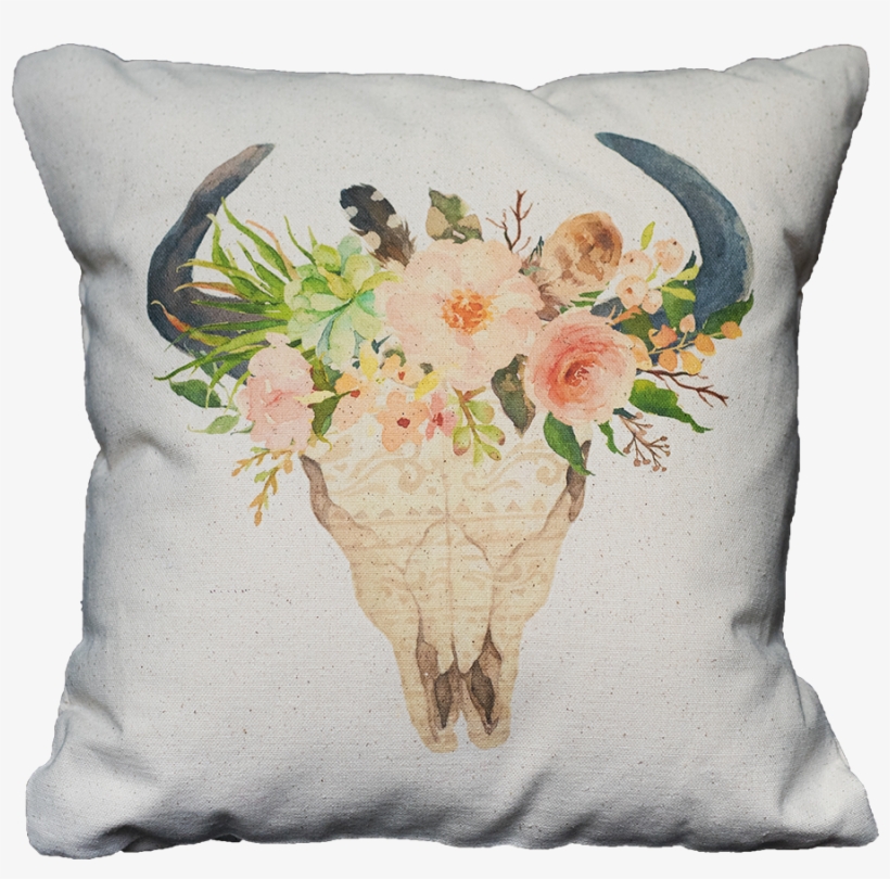 Watercolor Western Floral Skull - Bull Skull On Floral Poster Print By Tara Moss, transparent png