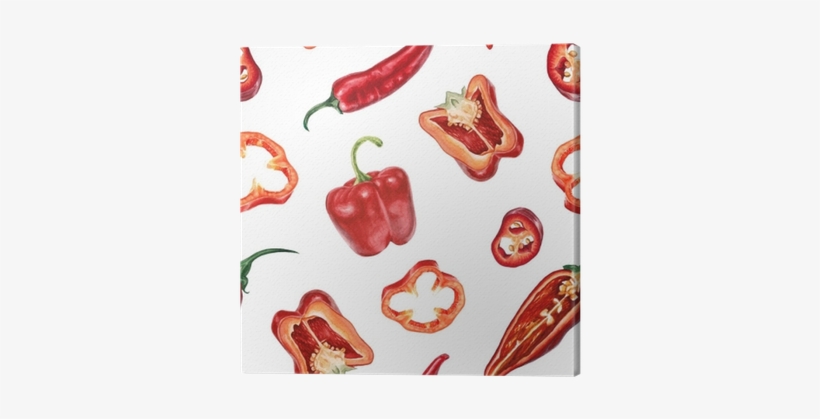 Watercolor Chili And Red Pepper Pattern Canvas Print - Chili Watercolor, transparent png