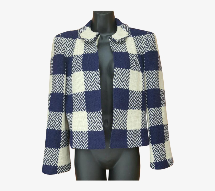 1940s Women's Crop Jacket In Navy And White Wool Plaid - Plaid, transparent png