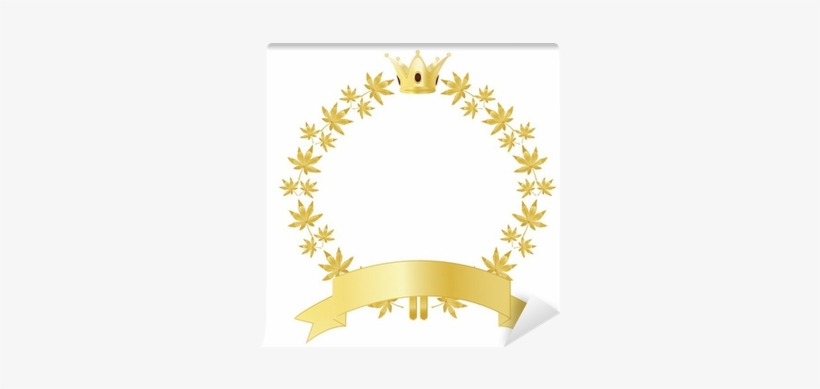 Golden Wreath With Leaves, Ribbon And Crown Wall Mural - Circle, transparent png
