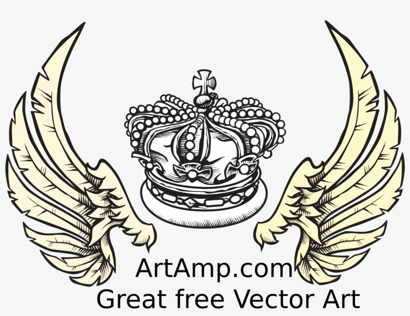 Crown And Wings Herolday Elements Black And White Download - Crown Vector, transparent png
