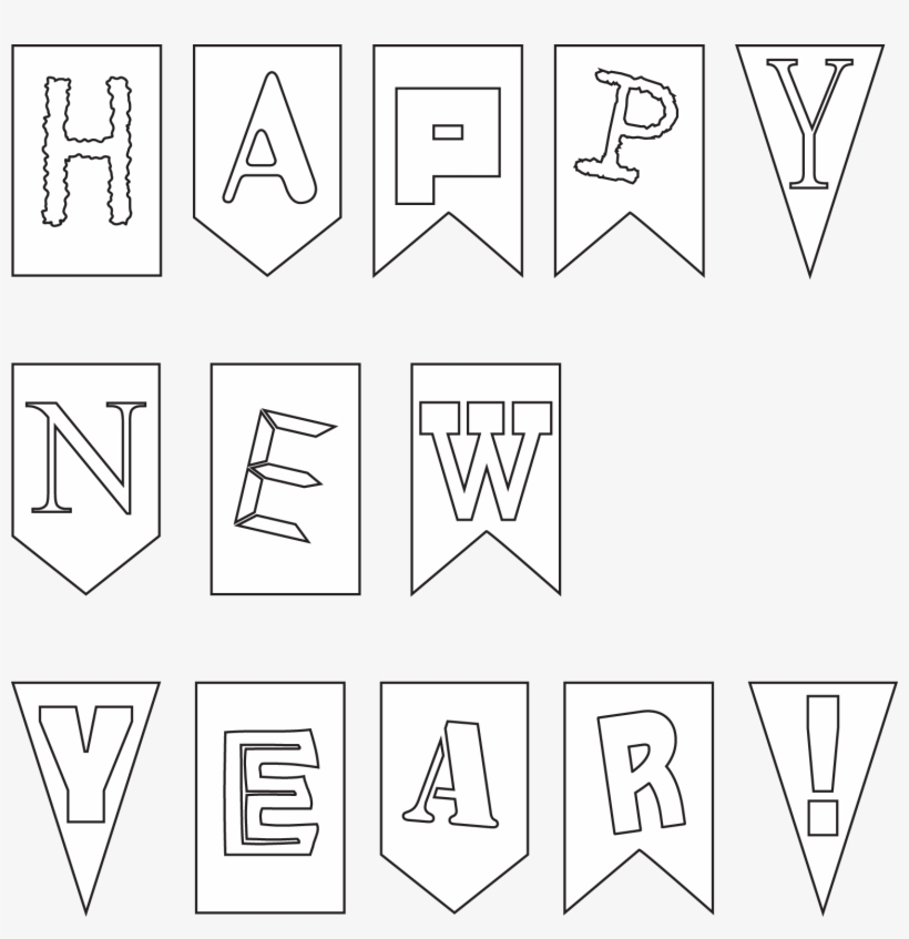 Download Transparent Outline Of Happy New Year Card Banner For Kids ...