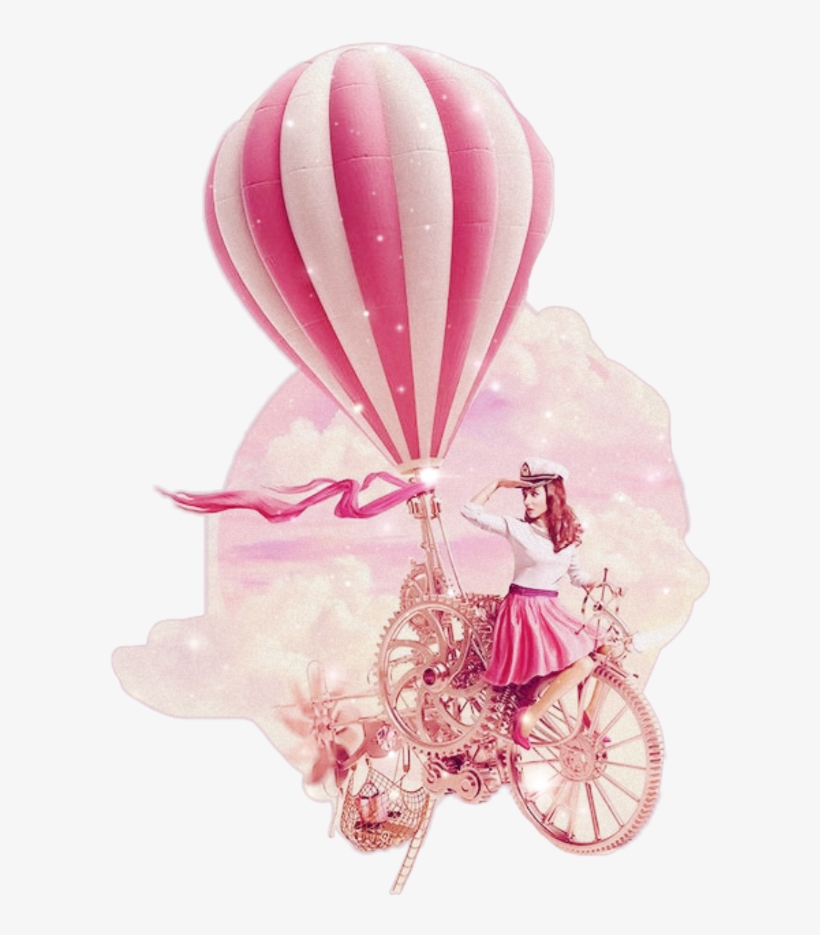 Girl Bicycle Pink Ballon Hotairballoon Vintage Oldpaper - 早 安 语录 正 能量, transparent png