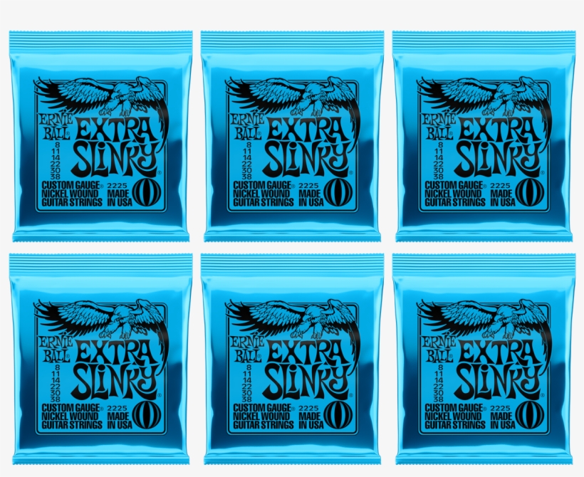 Ernie Ball 2225 Extra Slinky Strings 8-38 6 Pack Bundle - Ernie Ball 2225 Extra Slinky Nickel Wound, transparent png