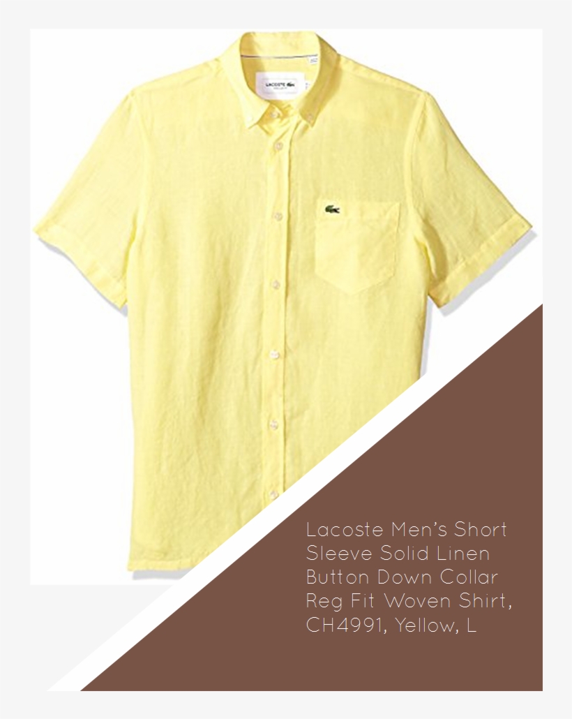 Lacoste Men's Short Sleeve Solid Linen Button Down - Shirt, transparent png