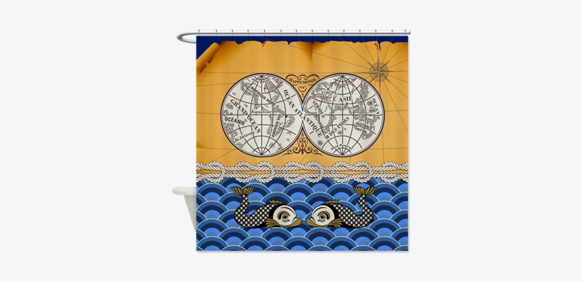Vintage Old World Map Shower Curtain, transparent png