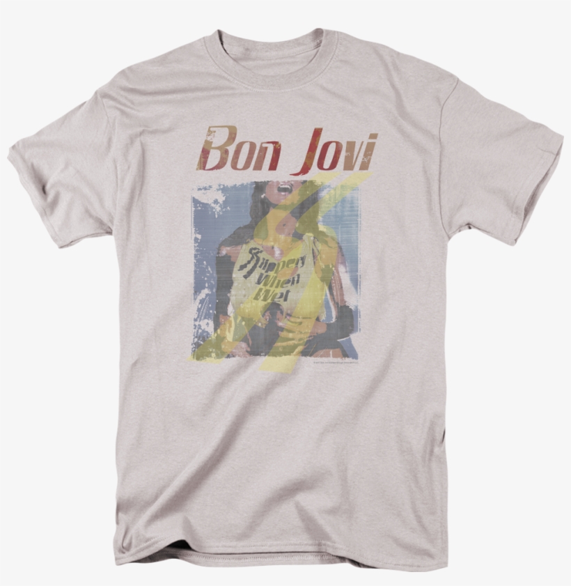 Distressed Slippery When Wet Bon Jovi T-shirt - Justified T Shirts, transparent png