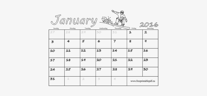 Month January 2016 For Printing Coloring Free Printable - Slovensky Kalendar Oktober 2018, transparent png