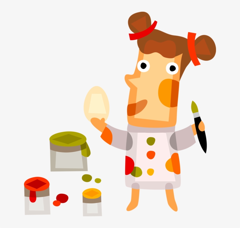 Vector Illustration Of Girl Paints Easter Eggs With - Vector Graphics, transparent png