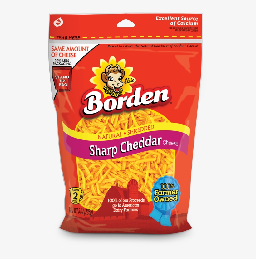 Sharp Cheddar Shreds - Borden Cheddar Cheese Shredded, transparent png