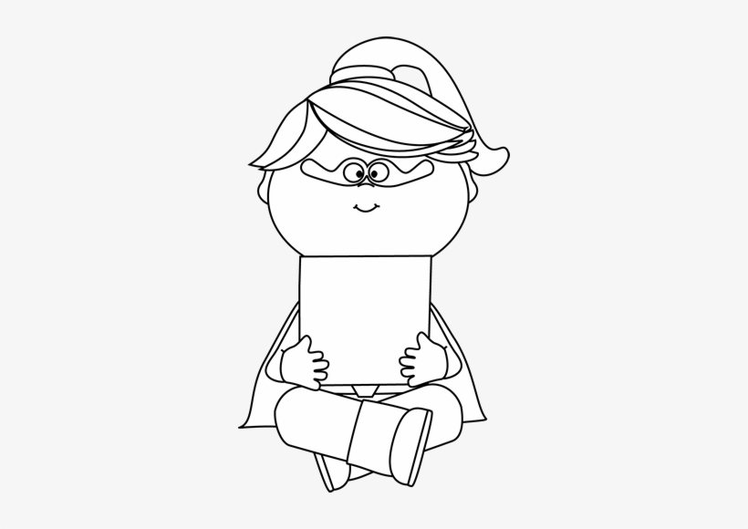 Black And White Superhero Girl Holding A Blank Sign - Super Reader Clipart Black And White, transparent png