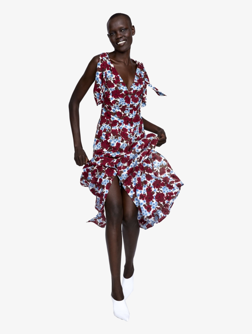 Floral Print Dress With Ties - Vestido Flores Azul Zara Verano 2018, transparent png