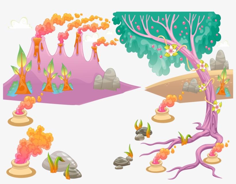 Png Royalty Free Library Cartoon Volcano Landscape - Dinosaur Wall Mural - Jurassic Animals, transparent png