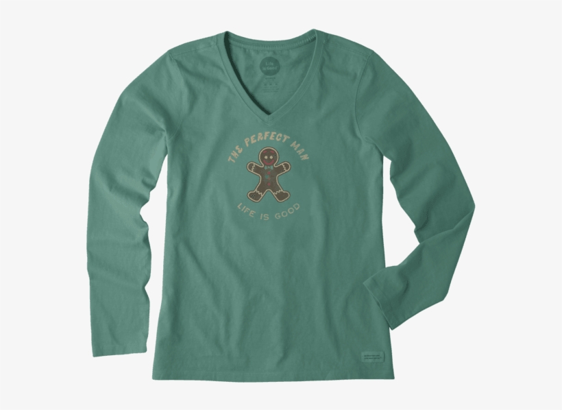 Women's Gingerbread Man Long Sleeve Crusher Vee - Life Is Good Sloth, transparent png