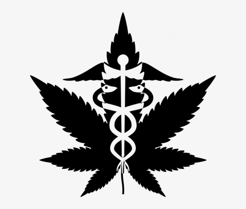 Drawing Of Black Maijuana Leaf With Medical Symbol - Weed Black And White, transparent png