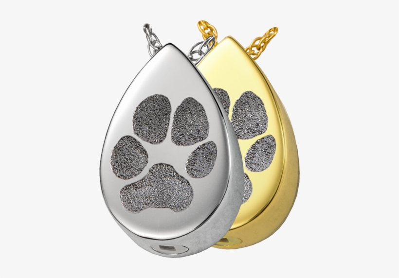 Slide Teardrop Pawprint Shown In Silver And Gold Options - Paw Print Teardrop Necklace, transparent png