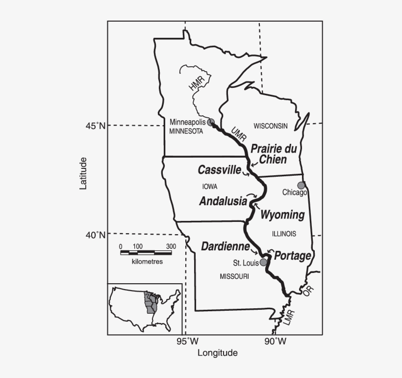 The Six Study Locations On The Upper Mississippi River - Map, transparent png
