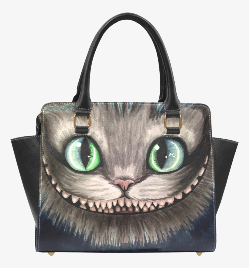 Cheshire Cat Face Print Pu Leather Designer Handbags - Handbag, transparent png