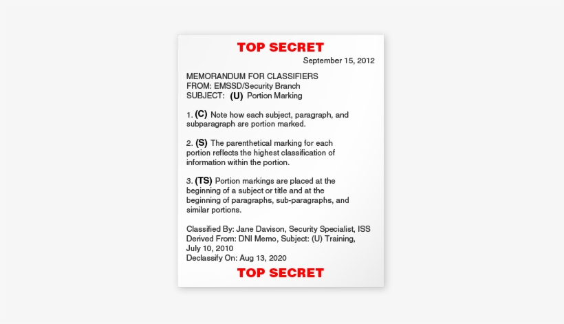 A Sample Classified Document Showing Page Marking And - Write A Classified Document, transparent png