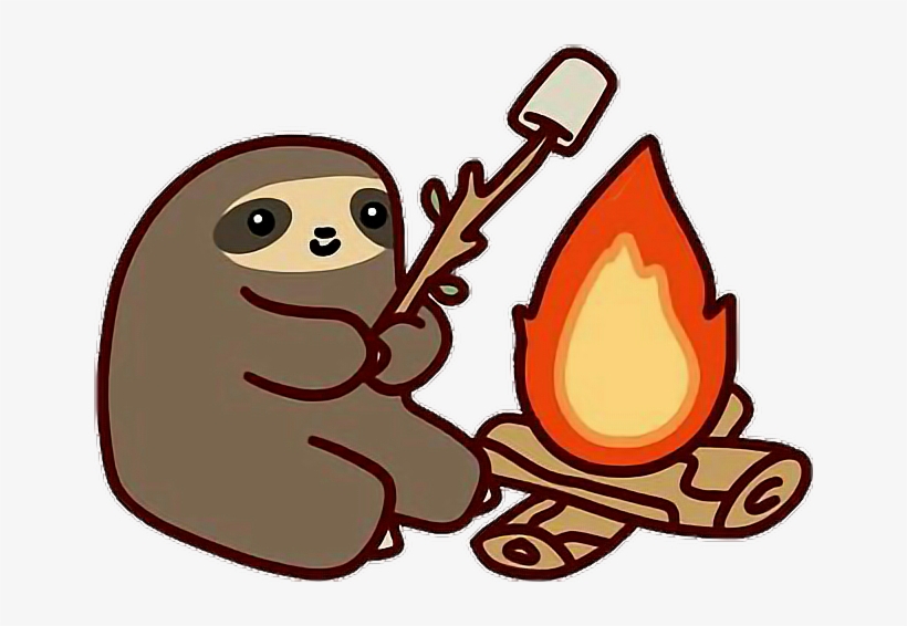 Sloth Fire Animal Marshmallow Camping Tumblr - Campfire Sloth, transparent png