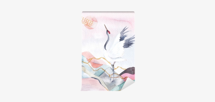 Abstract Watercolor Background With Crane - Watercolor Painting, transparent png