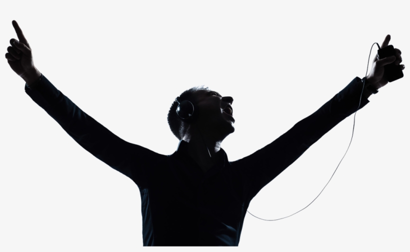 Hands Up Headphones - Person Listening To Music Silhouette, transparent png