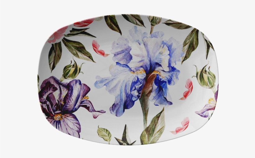 Beautiful Blue And Purple Flowers - Iris Und Rosen Watercolorblumenmuster Halstuch, transparent png