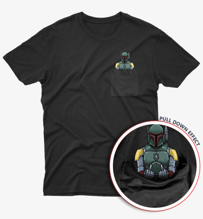 Boba Fett Middle Fingers Black Unisex Pocket T-shirt - Pocket Pull Down Shirt, transparent png