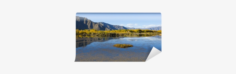Autumn Landscape Of Lake, Mountain And Treeline Wall - Tibet, transparent png