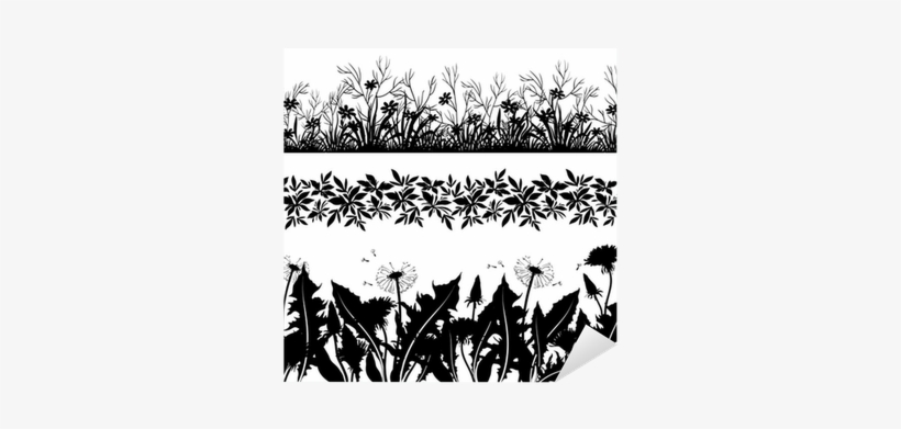 Flowers And Grass Silhouette, Set Seamless Sticker - Pasto En Blanco Y Negro, transparent png