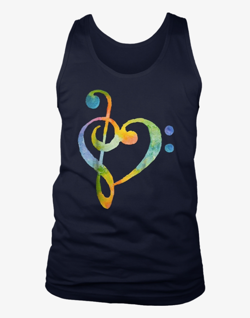 Watercolor Rainbow Heart Bass Clef T-shirt - T-shirt, transparent png
