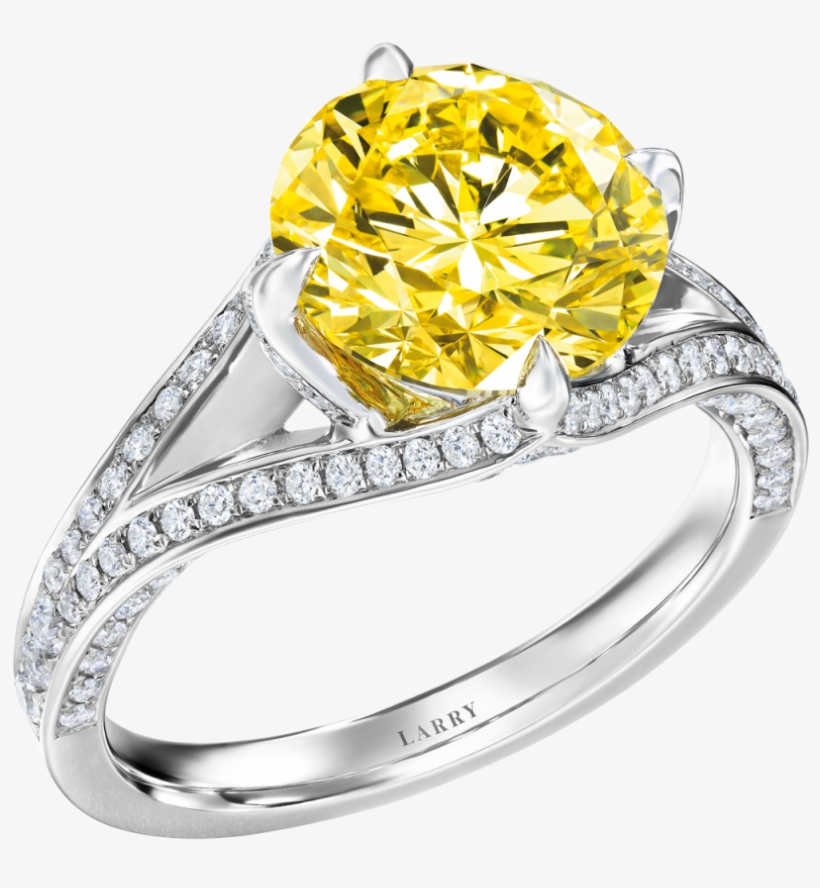 Fancy Intense Yellow Round Brilliant Diamond Ring - Brilliant, transparent png