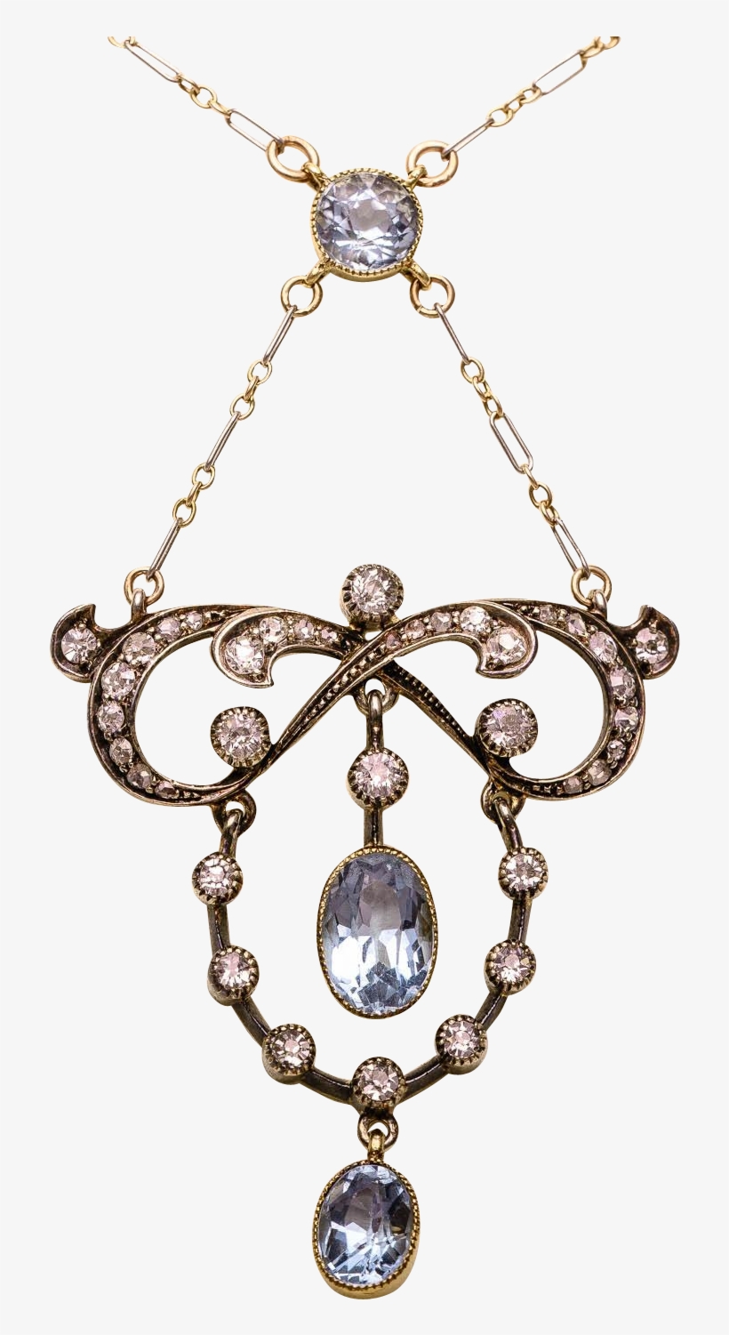 Antique Lavaliere Necklace Aquamarines And Diamonds - Necklace, transparent png