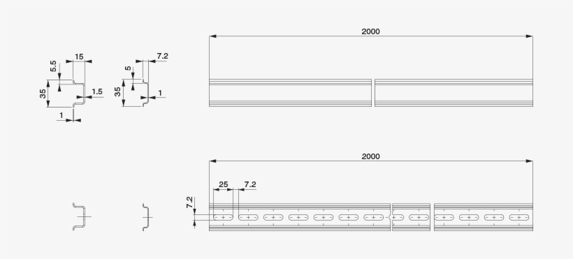 Din Rail Perforated, 35x7, transparent png