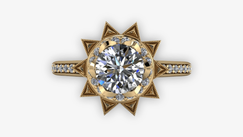 Yellow Gold And Diamond Sunburst Engagement Ring - Engagement Ring, transparent png