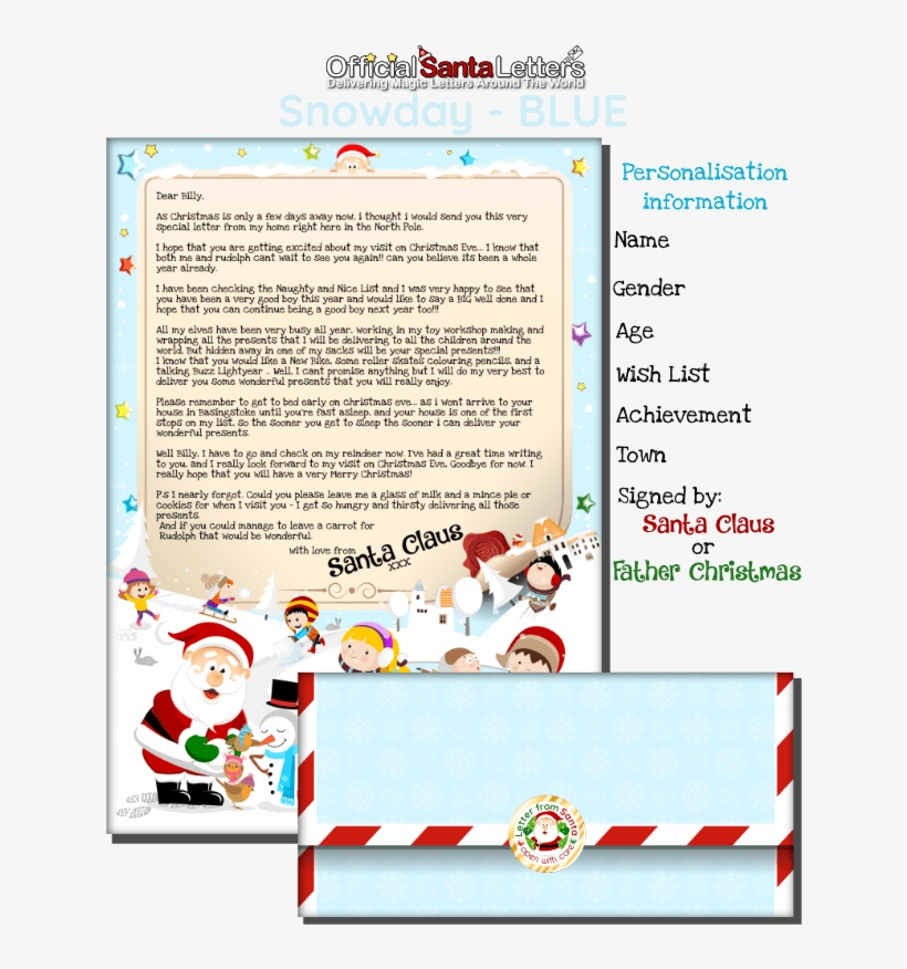 Snowday Blue Letter From Santa - Santa Claus, transparent png